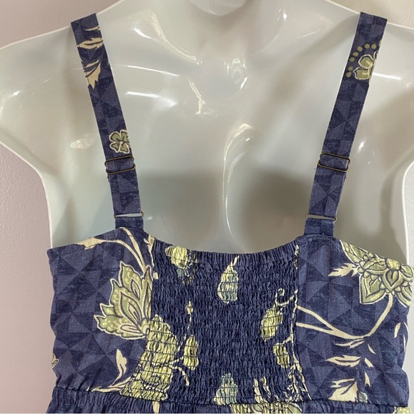 Sonoma Blue Geo Print Green and Cream Tiered Linen Blend Midi Dress  SKU0678 - Picture 6 of 9